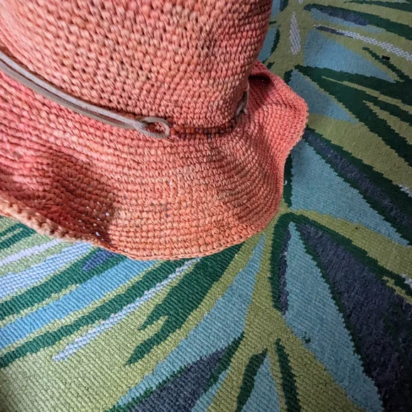 Flora Bella Woven Raffia Fedora Hat Orange Adjustable Tight Fitting